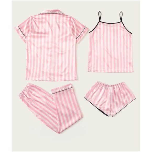 Pink white satin feel Stripes Blush Pajamas Set - Picture 2 of 2